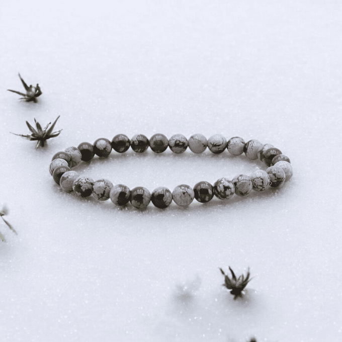 BRACELET BOULE OBSIDIENNE FLOCON DE NEIGE A
