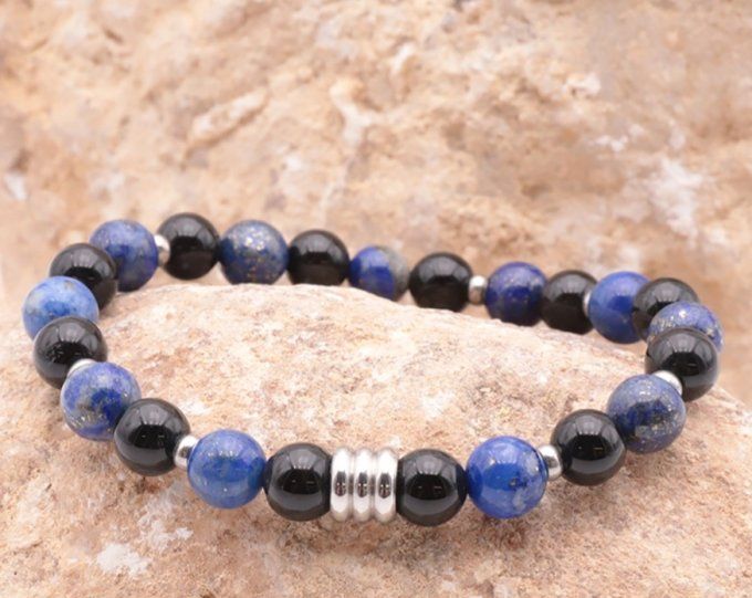 BRACELET CÉLYOS ARGENTÉ LAPIS LAZULI, ONYX A