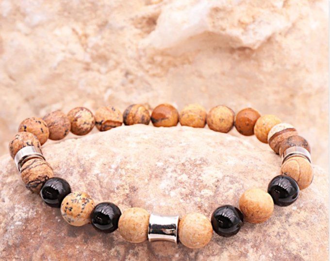 BRACELET KAHEL ARGENTÉ ONYX, JASPE PAYSAGE A