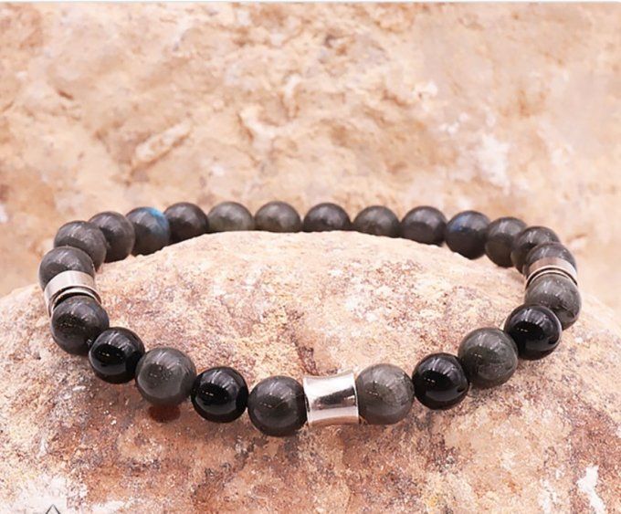 BRACELET KAHEL ARGENTÉ ONYX, LABRADORITE AA