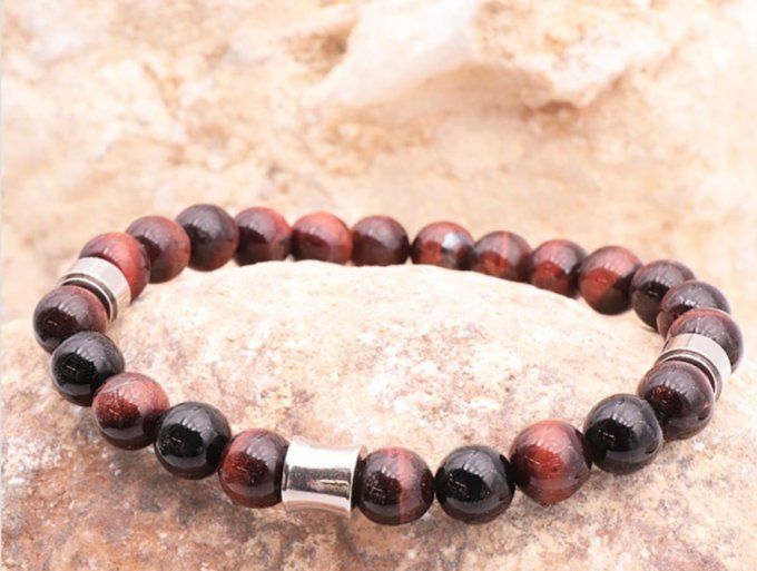 BRACELET KAHEL ARGENTÉ ONYX, OEIL DE TAUREAU A
