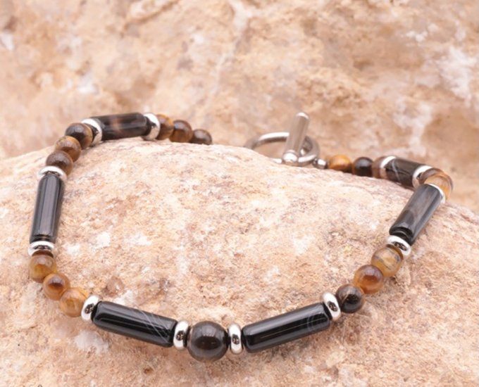 BRACELET LÉGENDE ARGENTÉ OEIL DE TIGRE, ONYX A