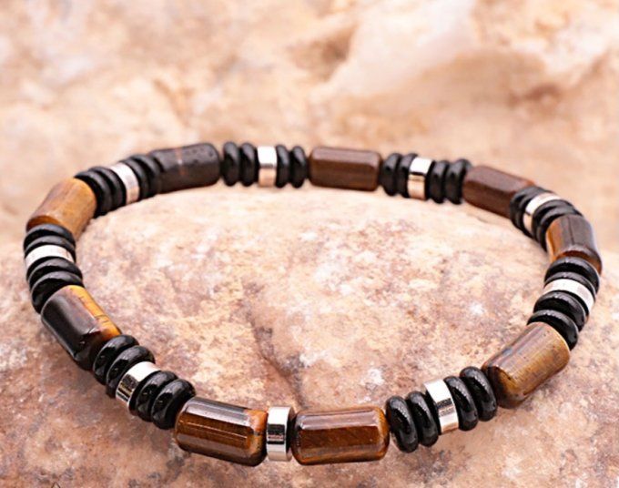 BRACELET NEMO ARGENTÉ OBSIDIENNE NOIRE, OEIL DE TIGRE AA