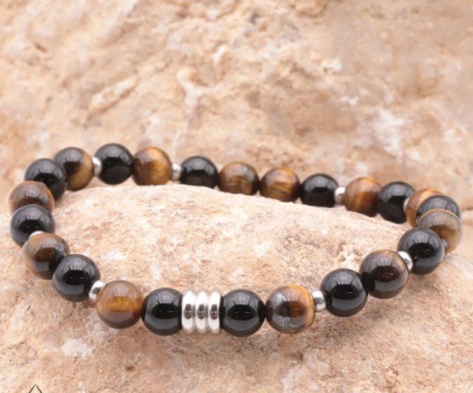 BRACELET CÉLYOS ARGENTÉ OEIL DE TIGRE, ONYX A